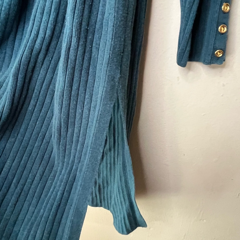 Talbots Teal Duster Open Front Cardigan Ribbed Stretch Women’s Size Medium - Picture 6 of 7